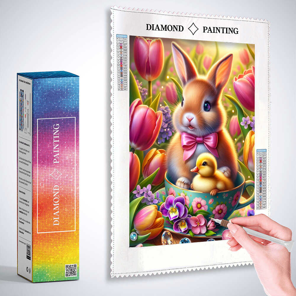 Diamond Painting - Hase mit Schleife, Tasse