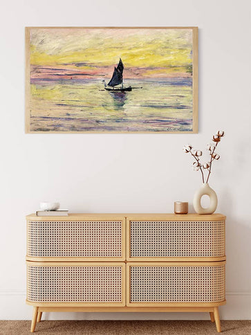 Claude Monet, Das Segelboot - gedruckt in Ultra-HD - bekannte künstler, horizontal, Meer, schiffe