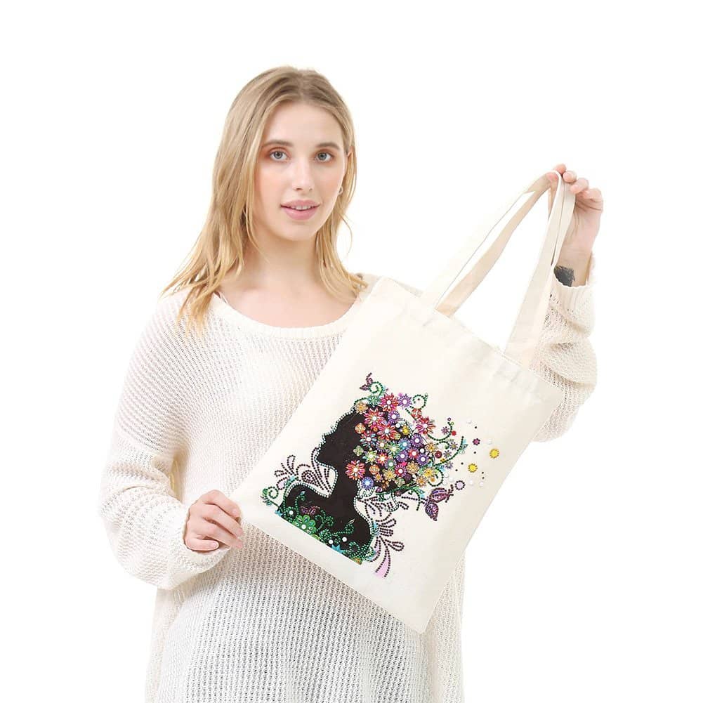 Diamond Painting - Stofftasche, Blumenhaar - gedruckt in Ultra-HD - stofftasche