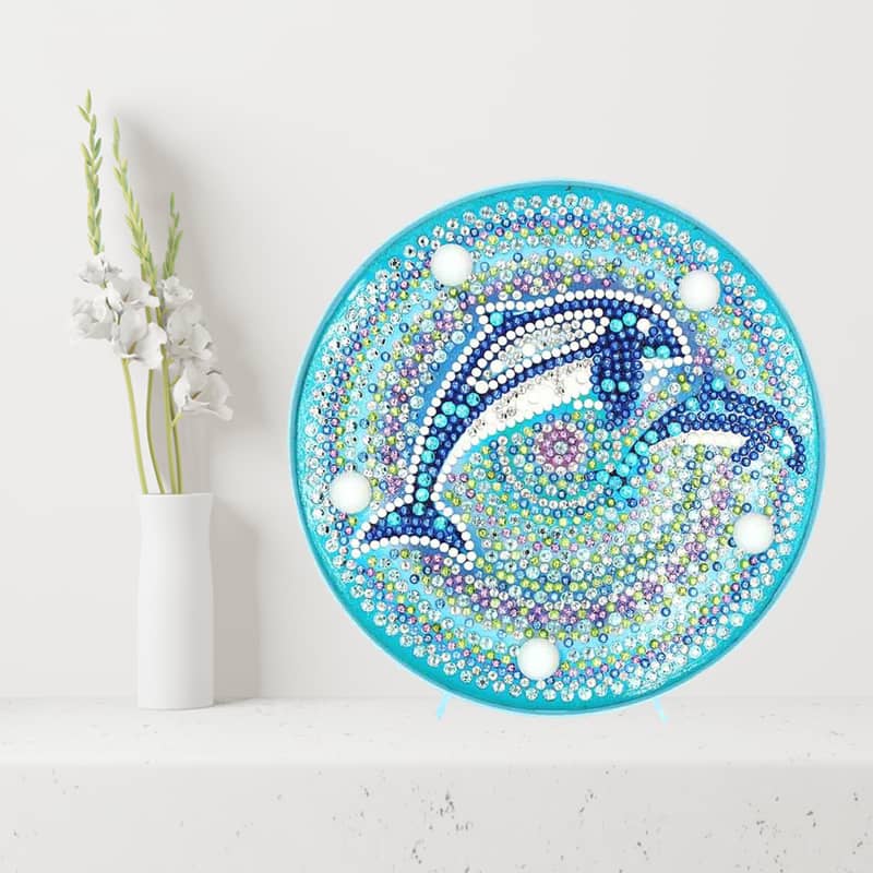 Diamond Painting - Runde LED Lampe, Delfine - gedruckt in Ultra-HD - RundeLEDLampe