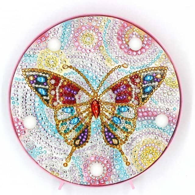 Diamond Painting - Runde LED Lampe, Schmetterling - gedruckt in Ultra-HD - RundeLEDLampe