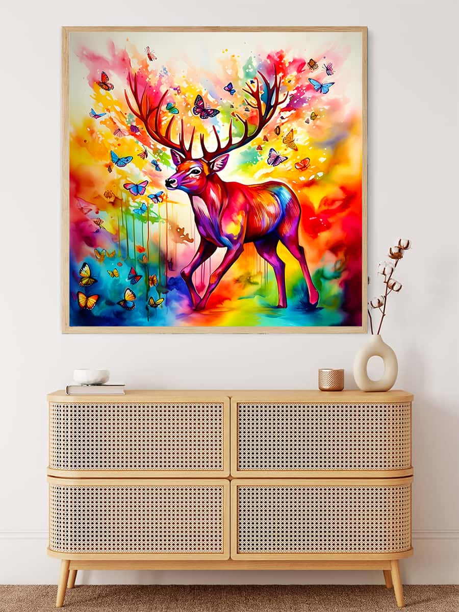 AB Diamond Painting - Bunter, leuchtender Hirsch - gedruckt in Ultra-HD - AB Diamond, Hirsch, Neu eingetroffen, Quadratisch, Tiere