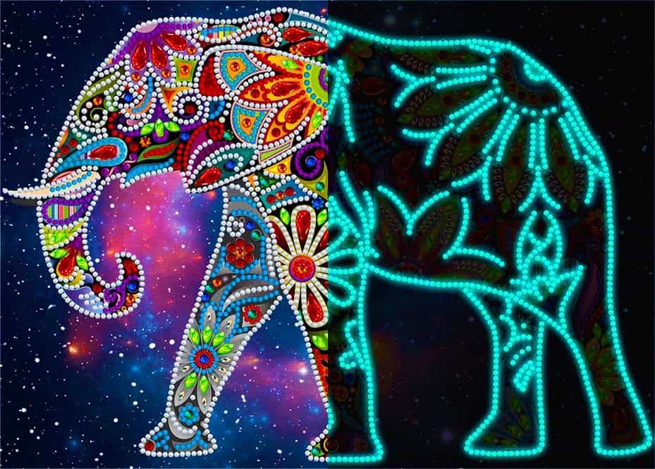 Diamond Painting Nachtleuchtend - Stolzer Elefant - gedruckt in Ultra-HD - Elefant, horizontal, Nachtleuchtend, Tiere