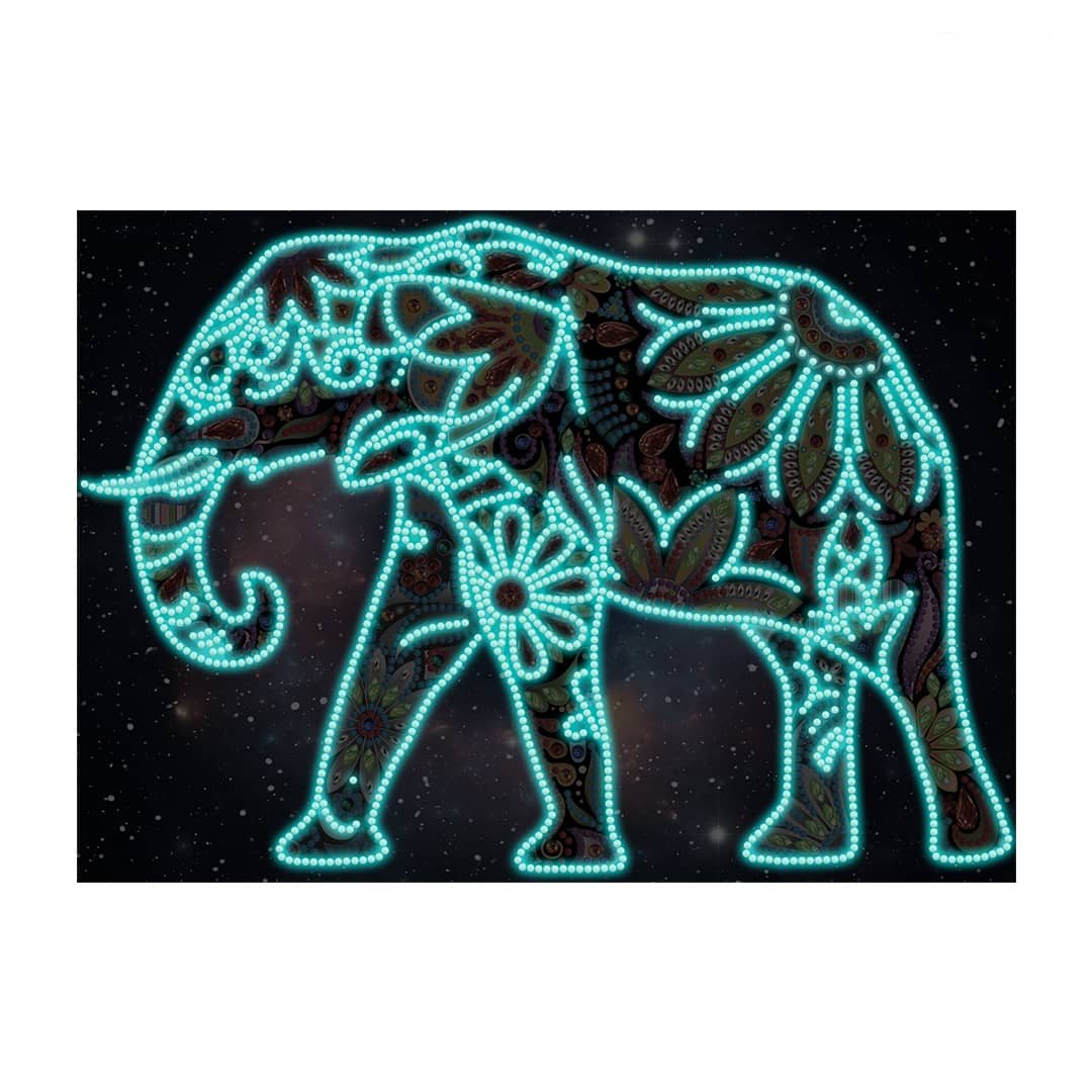 Diamond Painting Nachtleuchtend - Stolzer Elefant - gedruckt in Ultra-HD - Elefant, horizontal, Nachtleuchtend, Tiere