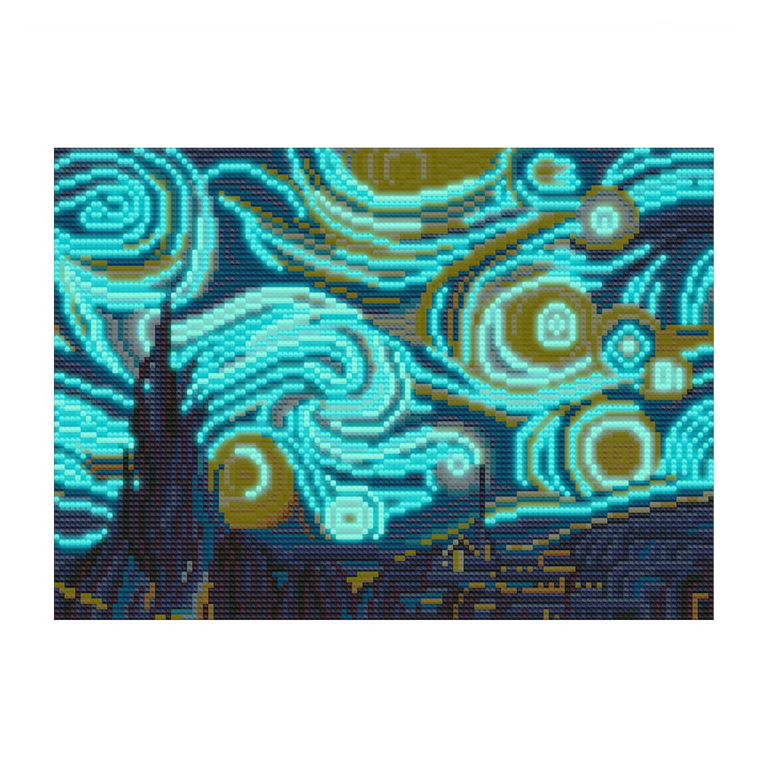 Diamond Painting Nachtleuchtend - Nachthimmel, Van Gogh Style - gedruckt in Ultra-HD - Bekannte Künstler, horizontal, Nachtleuchtend