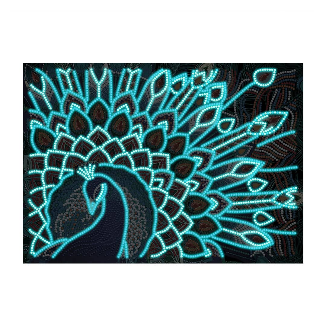 Diamond Painting Nachtleuchtend - Pfau in Blau - gedruckt in Ultra-HD - horizontal, Nachtleuchtend, Pfau, Tiere