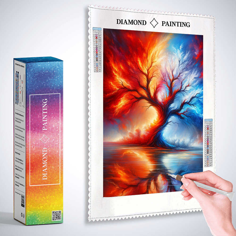 Diamond Painting - Jahreszeiten Baum, Rottöne