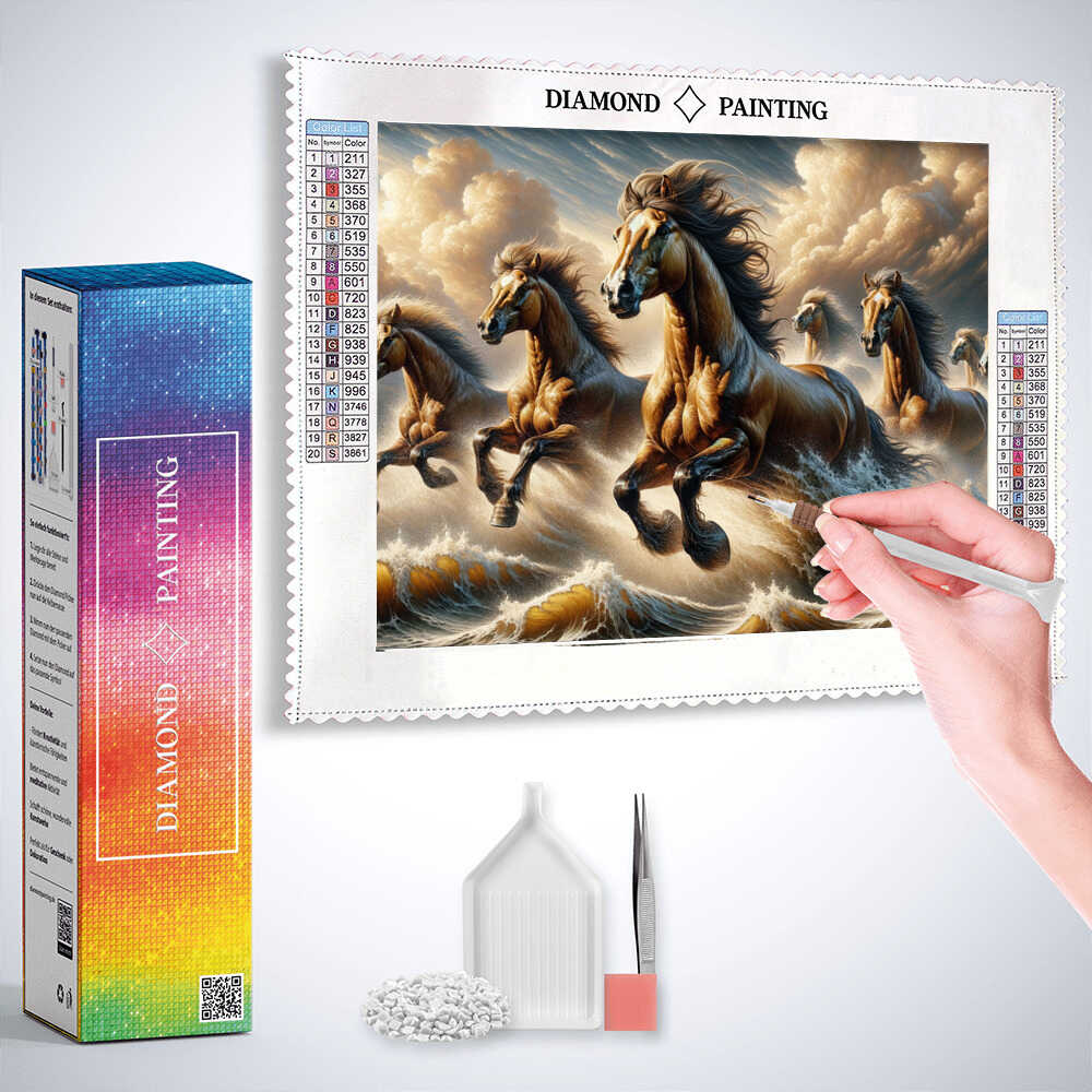 Diamond Painting - Braune, gallopierende Pferde