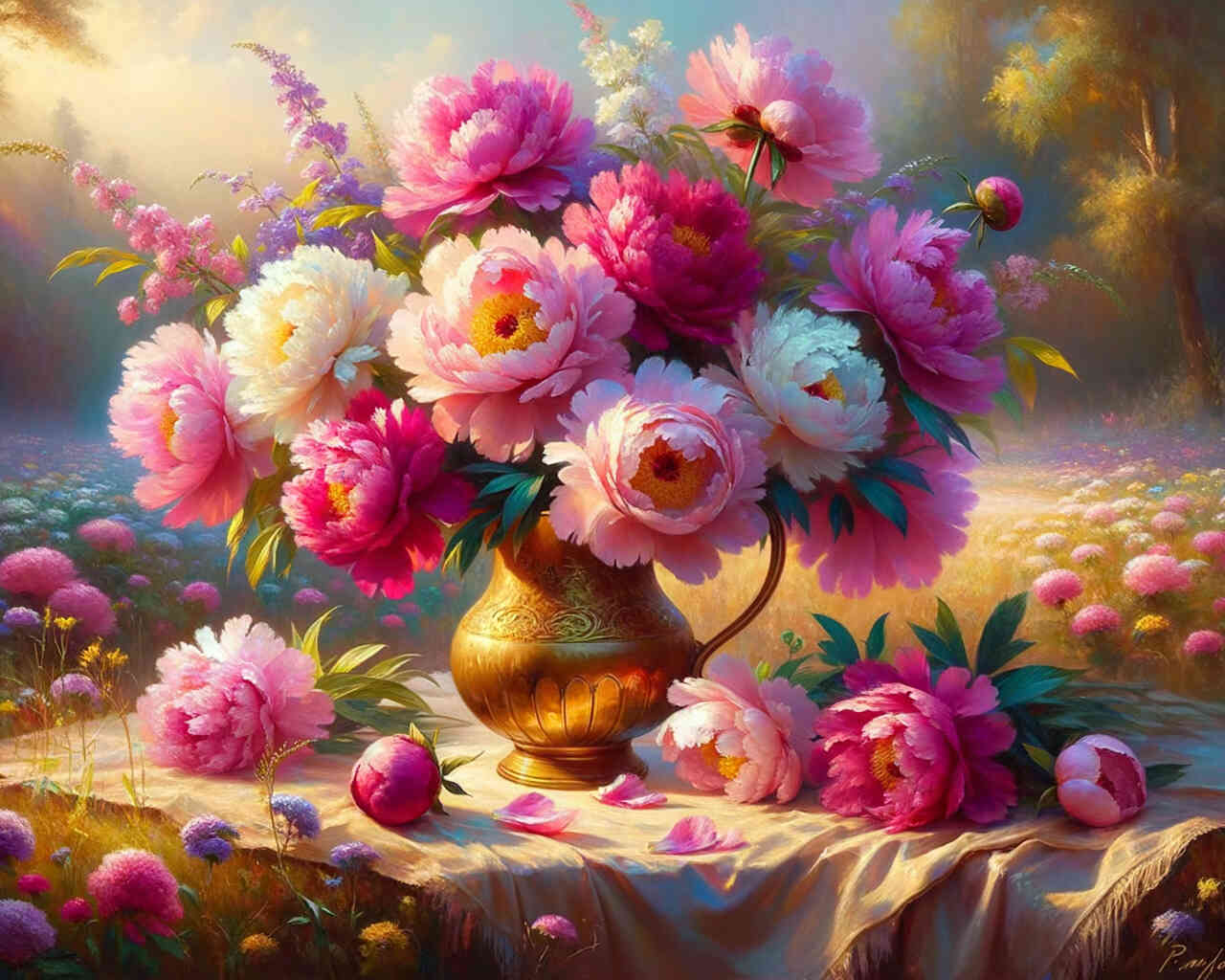 Diamond Painting - Pfingstrosenstrauß, Wiese