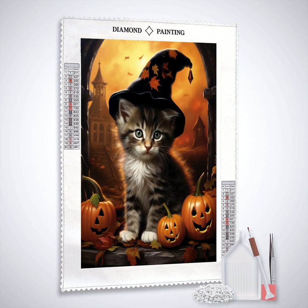 Diamond Painting - Kätzchen mit Hut, Halloween
