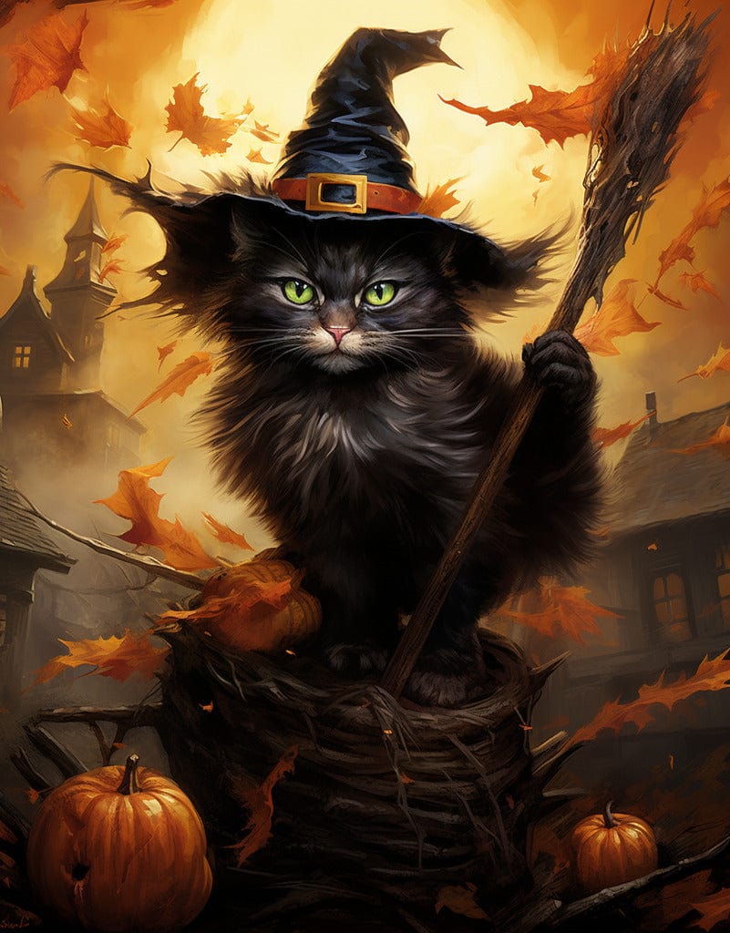Diamond Painting - Katze reitet auf Besen
