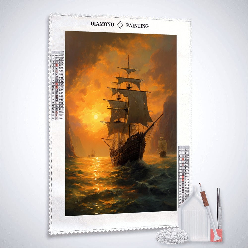 Diamond Painting - Segelschiffe, Abendrot