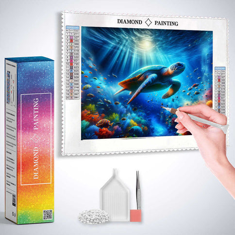 Diamond Painting - Schildkröte mit Fischen