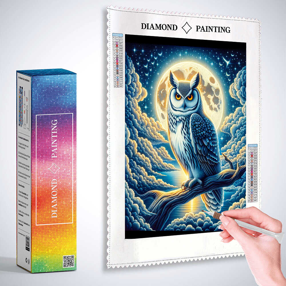 Diamond Painting - Eule im Wolkenmondschein