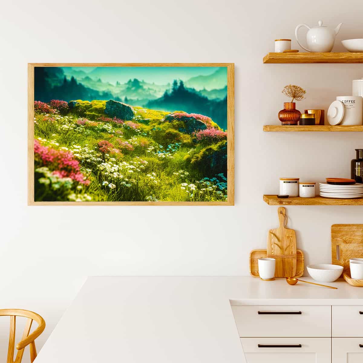 Diamond Painting - Vorsprung, Blumenwiese - gedruckt in Ultra-HD - Berge, Blumen, Horizontal, Landschaft