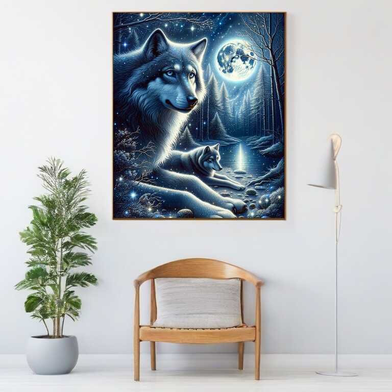 Diamond Painting - Wolfspaar bei Mondschein