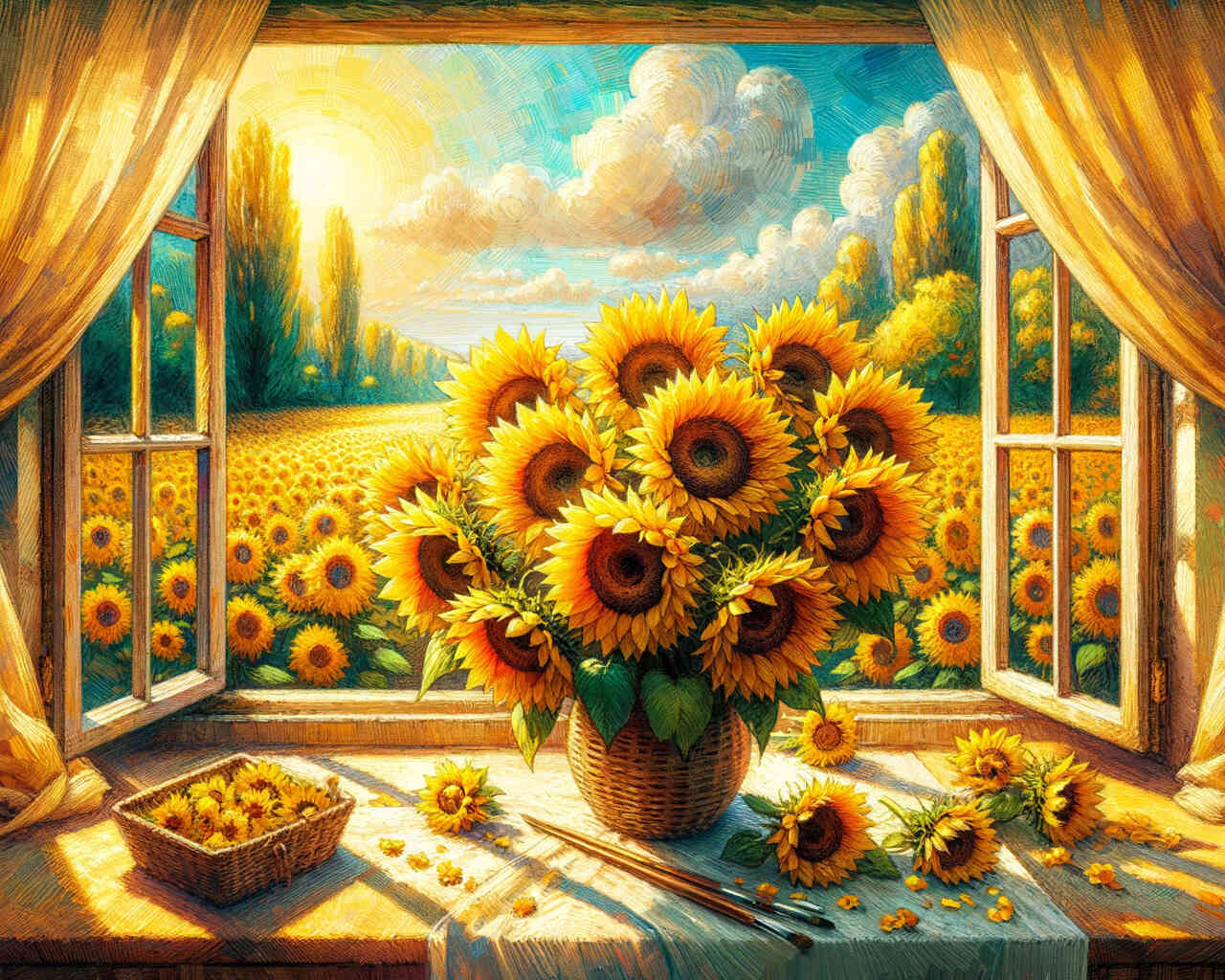 Diamond Painting - Sonnenblumenstrauß am Fenster