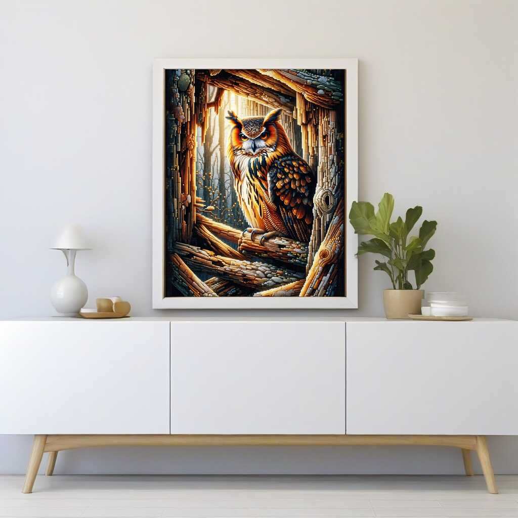 Diamond Painting - Eule umgeben von Holz
