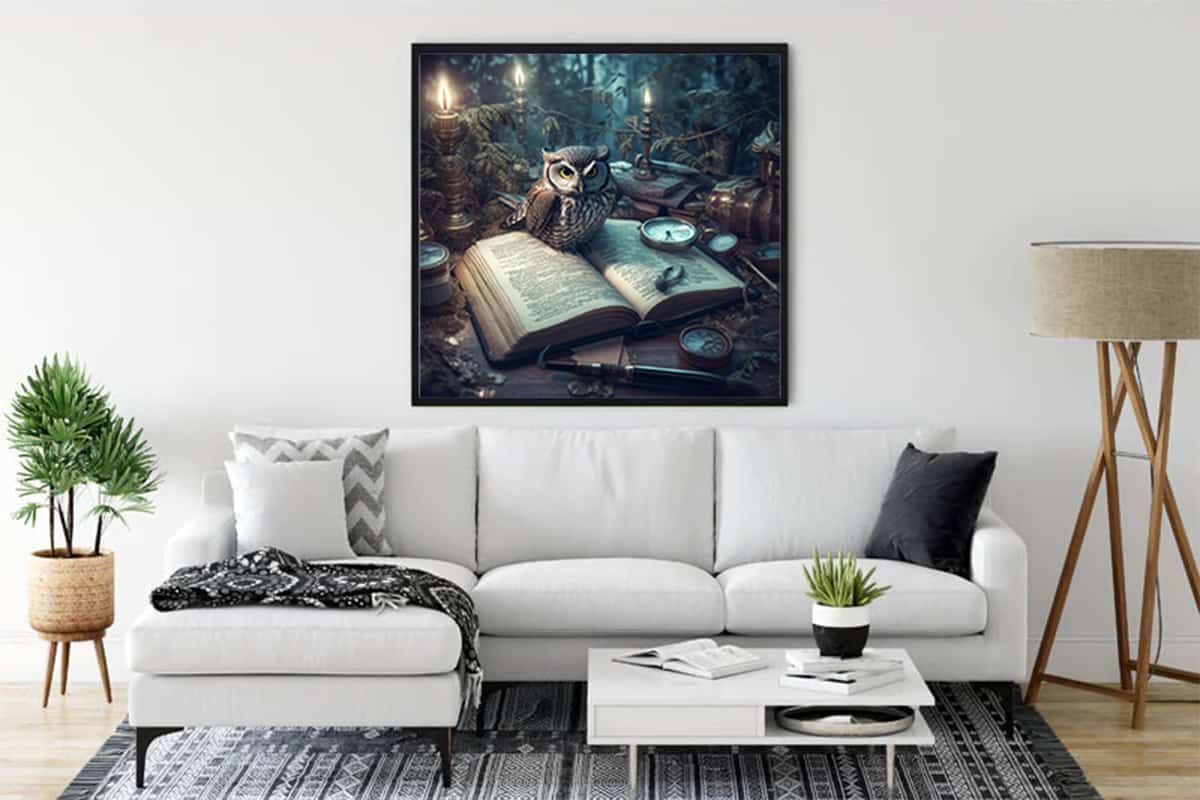 Diamond Painting - Eule auf Buch - gedruckt in Ultra-HD - eule, fantasy, harry potter, Neu eingetroffen, Quadratisch, tiere