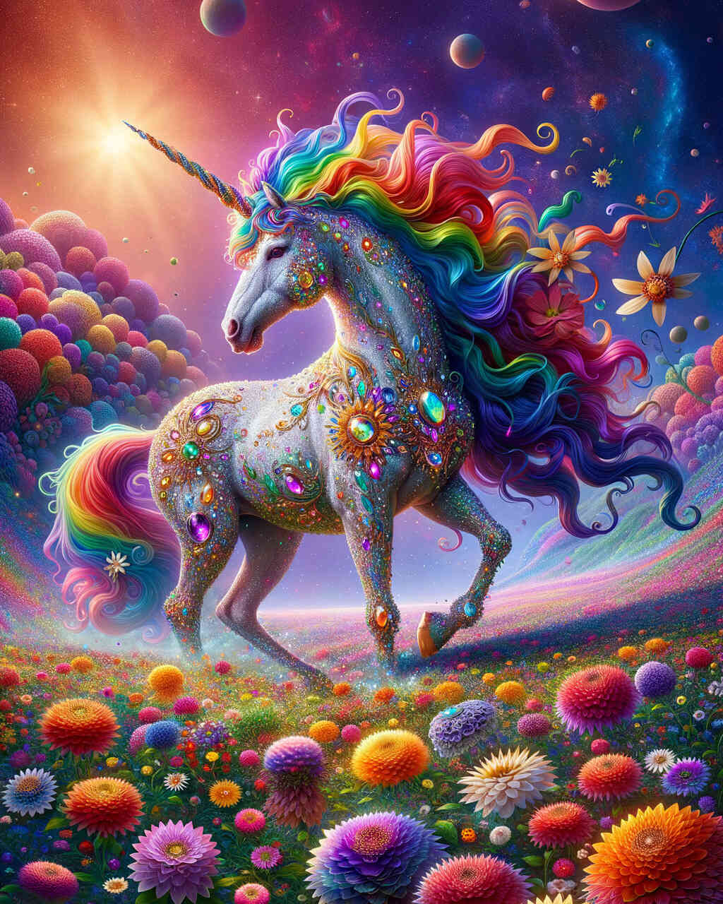 Diamond Painting - Regenbogeneinhorn mit Schmuck