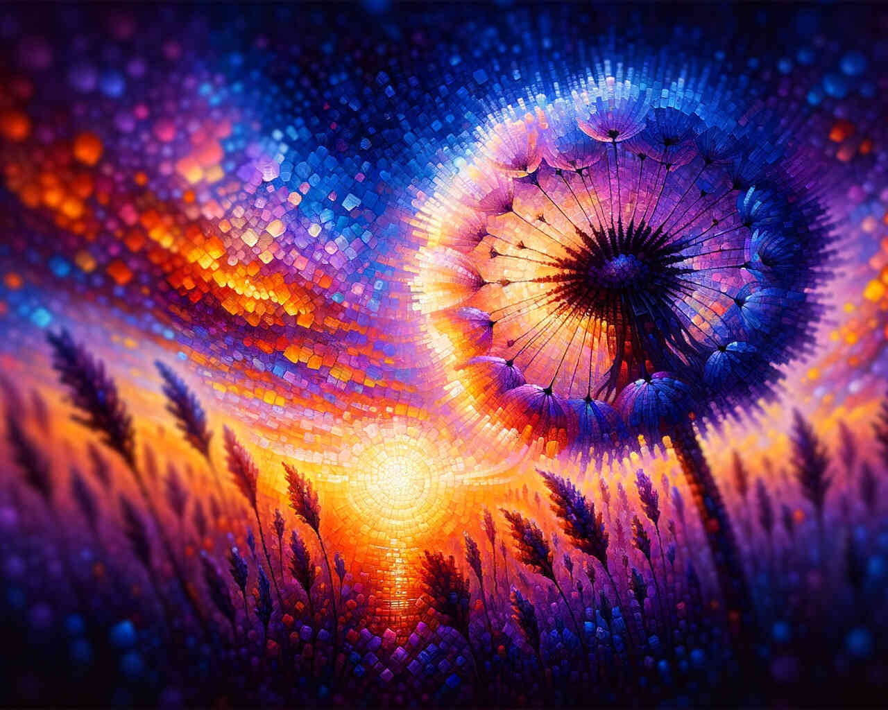 Diamond Painting - Pusteblume im Sonnenuntergang