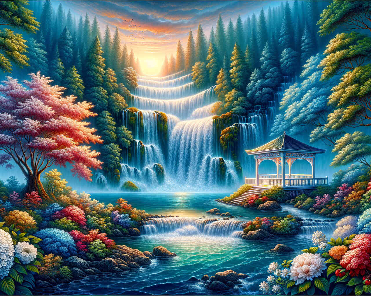 Diamond Painting - Pavillon am Wasserfall