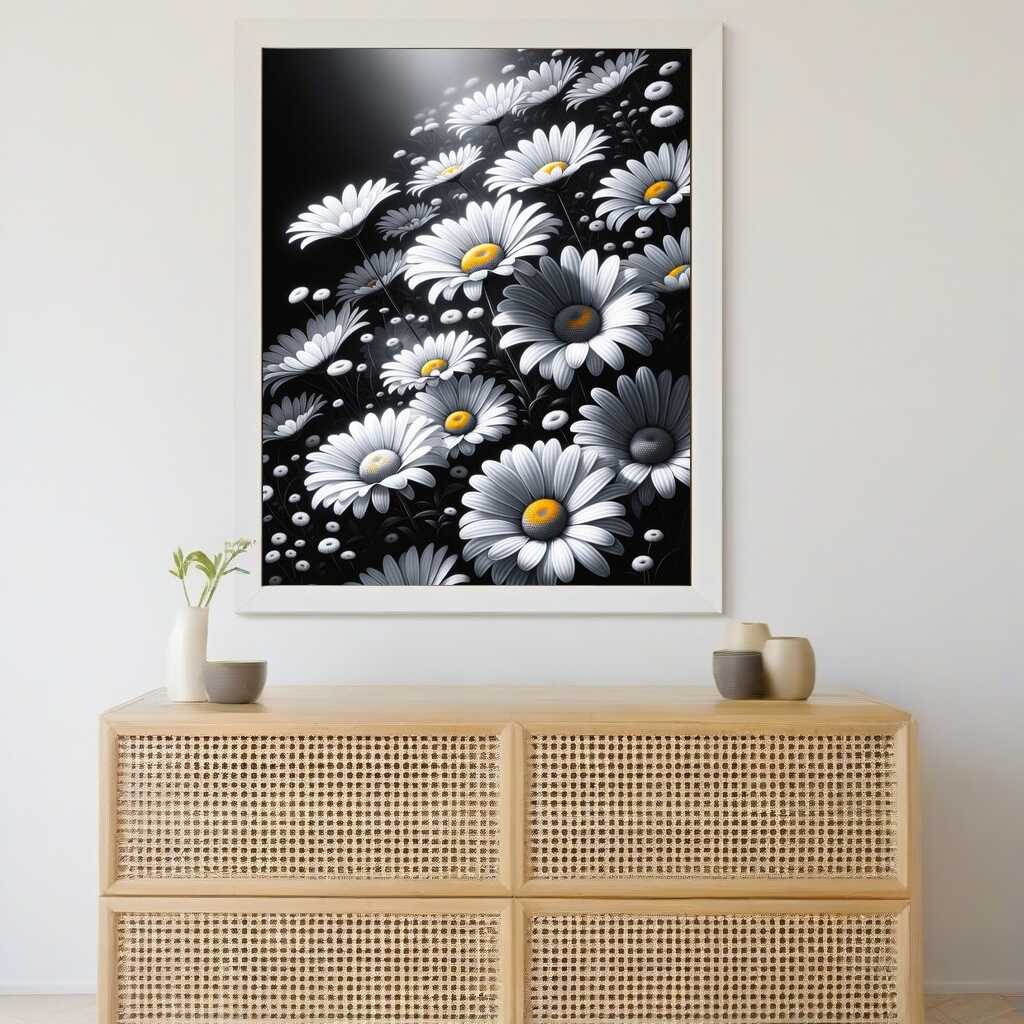 Diamond Painting - Margeriten, Schwarz Weiß