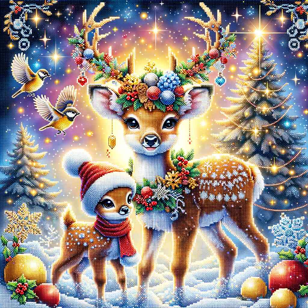 Diamond Painting - Reh und Rehkitz Weihnachten