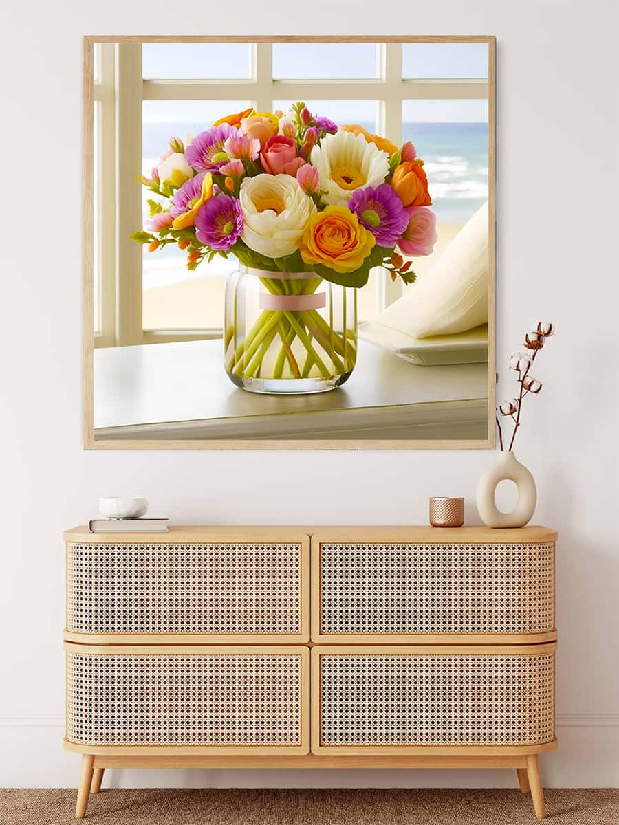 Diamond Painting - Blumengesteck am Strand - gedruckt in Ultra-HD - Blumen, Meer, Neu eingetroffen, Quadratisch, Strand