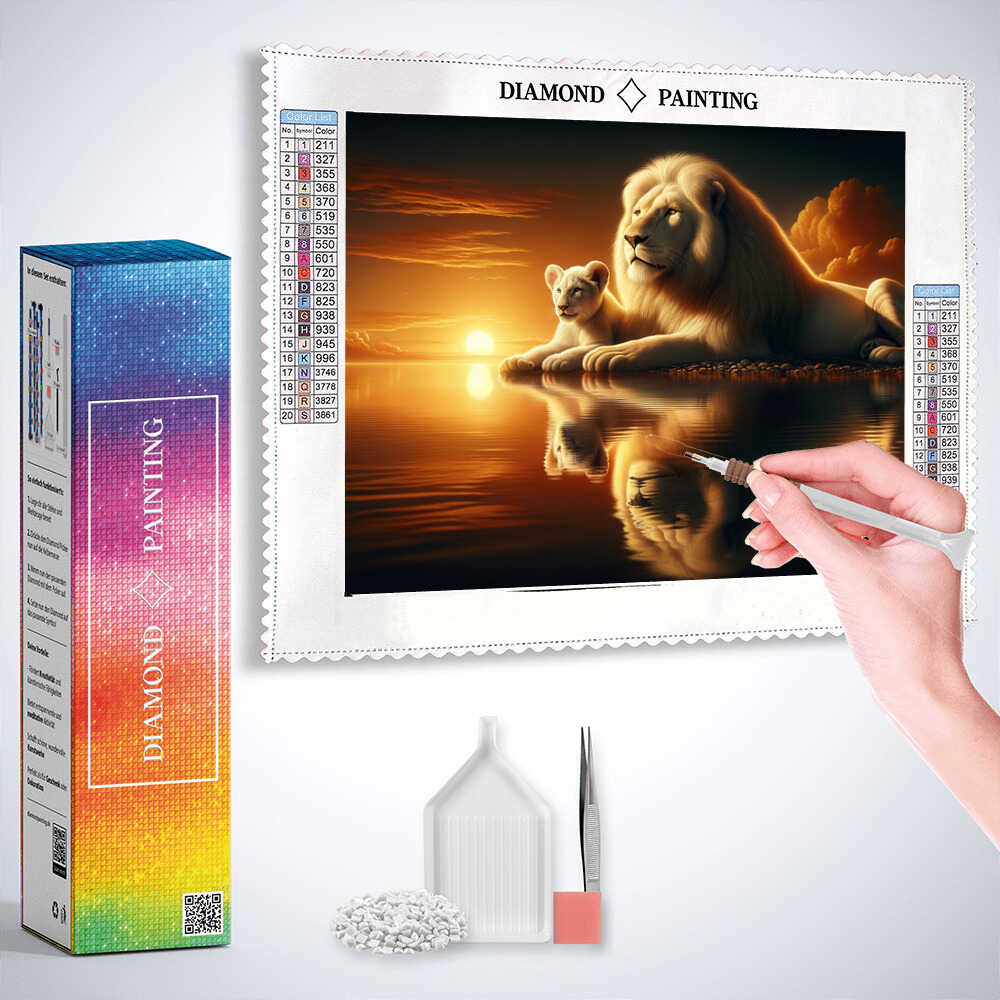 Diamond Painting - Weißer Löwe mit Kind