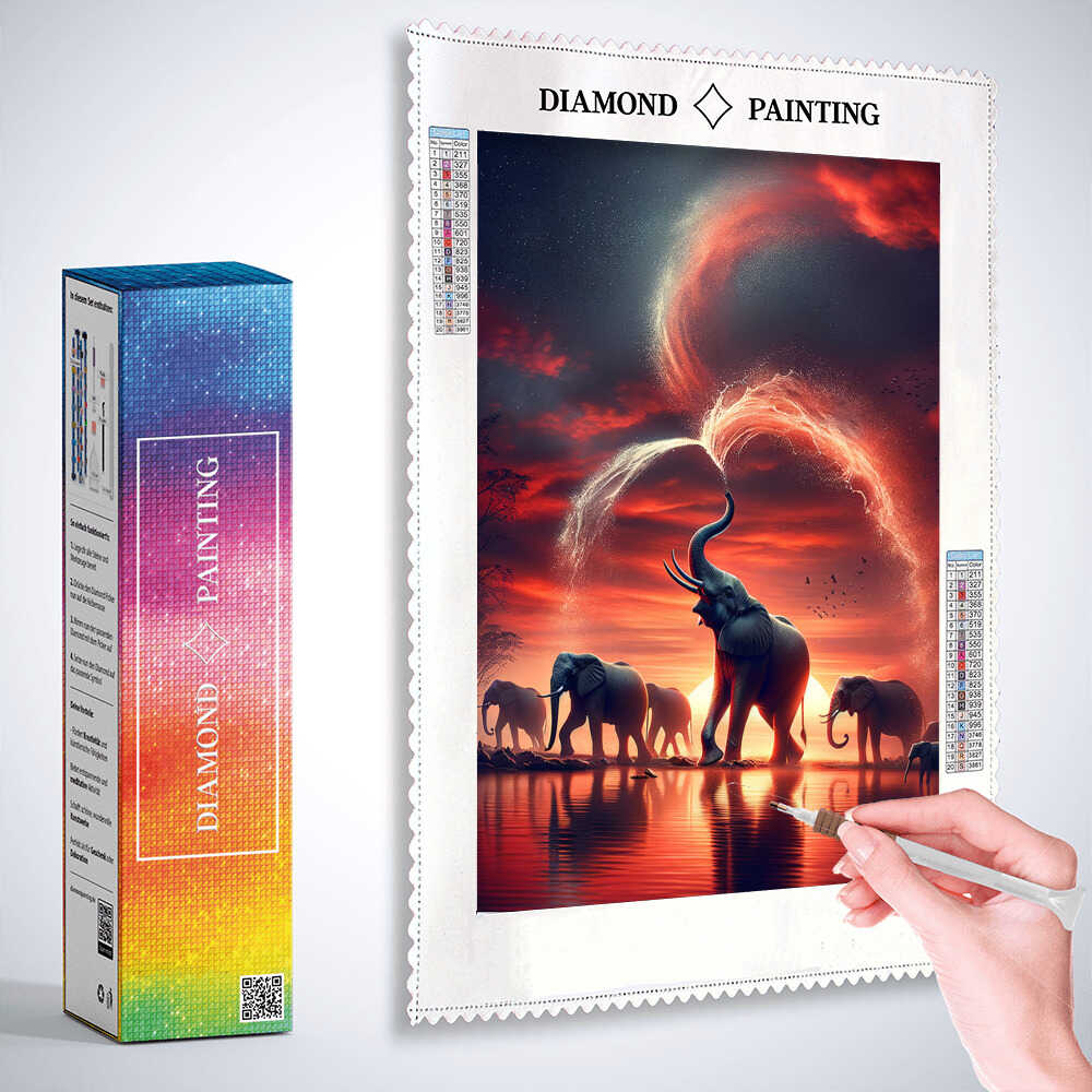 Diamond Painting - Elefant mit Wasserfontaine