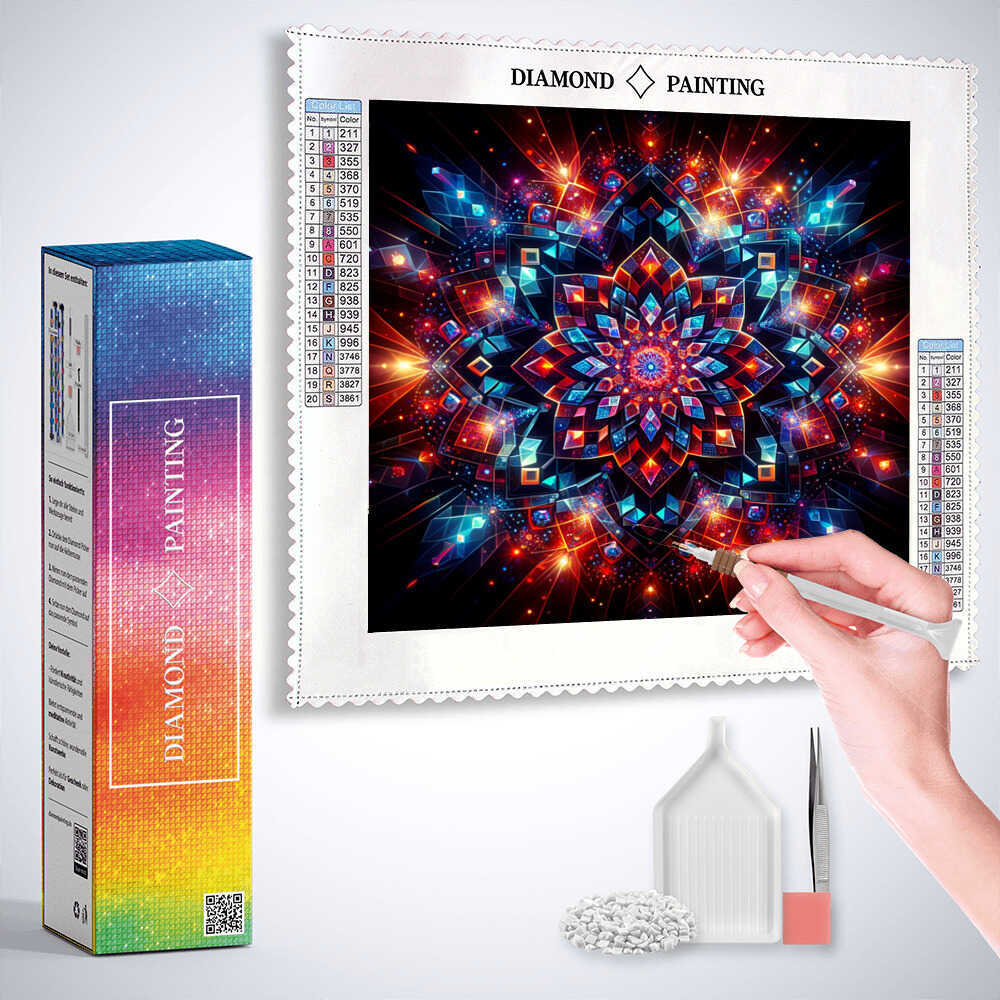 Diamond Painting - Mandala bunt auf Schwarz