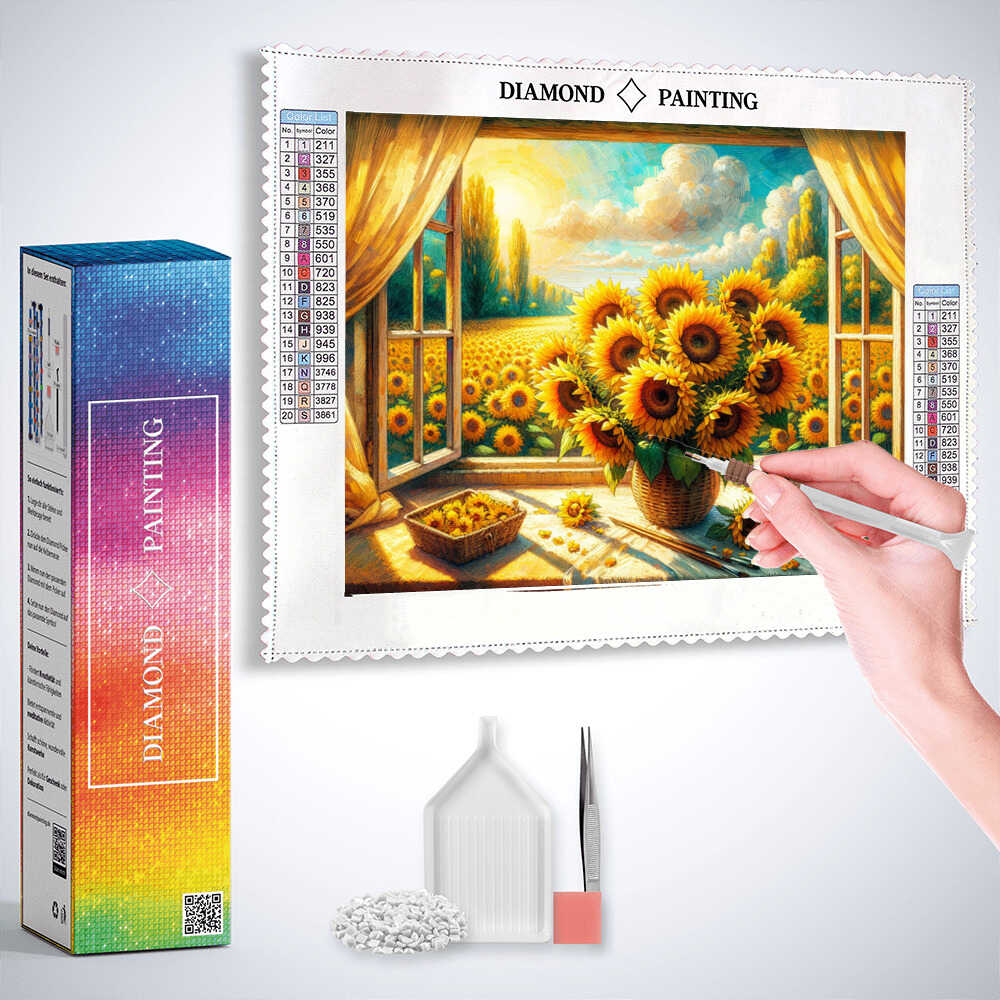 Diamond Painting - Sonnenblumenstrauß am Fenster