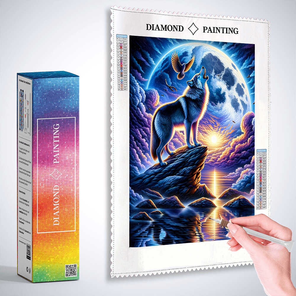 Diamond Painting - Wolf auf Felsvorsprung