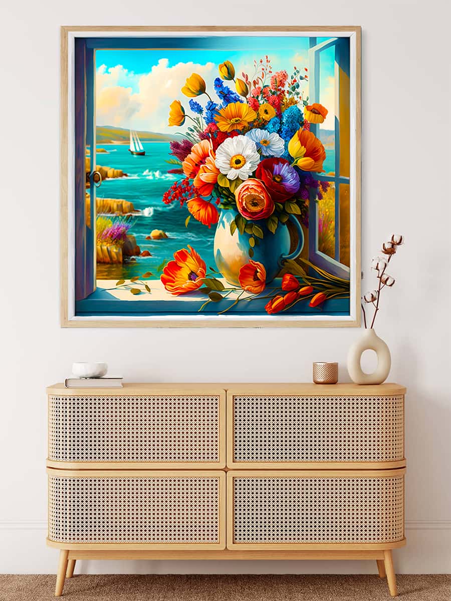 Diamond Painting - Blumengesteck am Meer - gedruckt in Ultra-HD - Blumen, Meer, Neu eingetroffen, Quadratisch