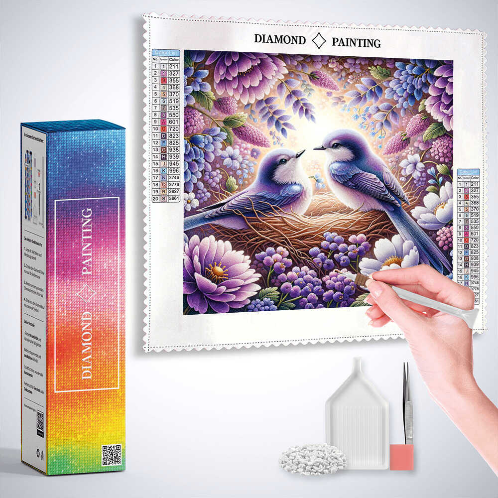 Diamond Painting - Lila Vogel mit Blumen