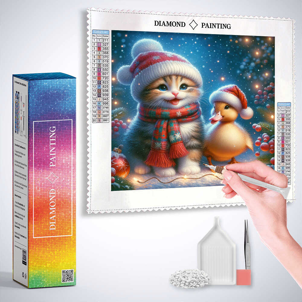 Diamond Painting - Katze mit Weihnachtsente