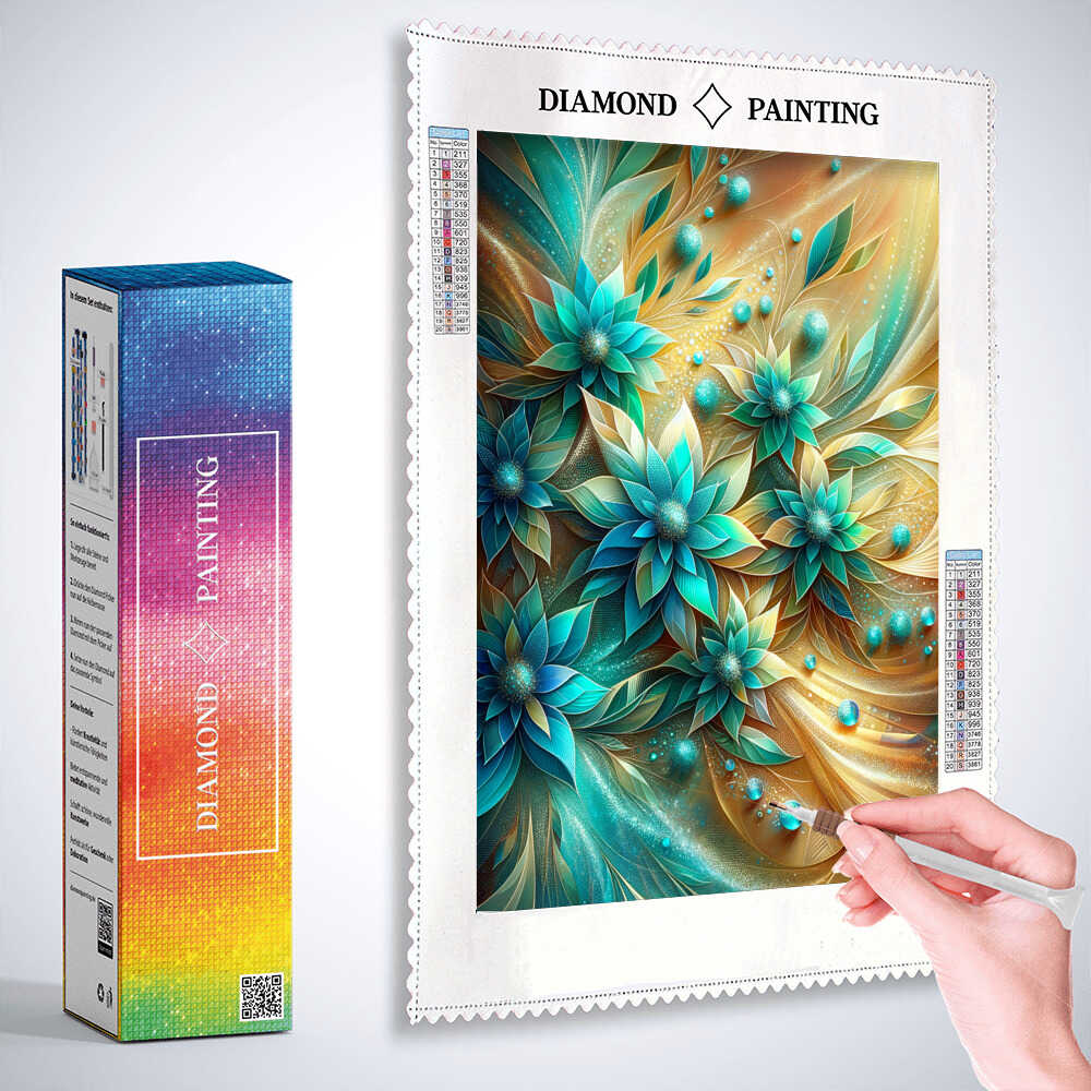 Diamond Painting - Abstrakte Blumen Türkis