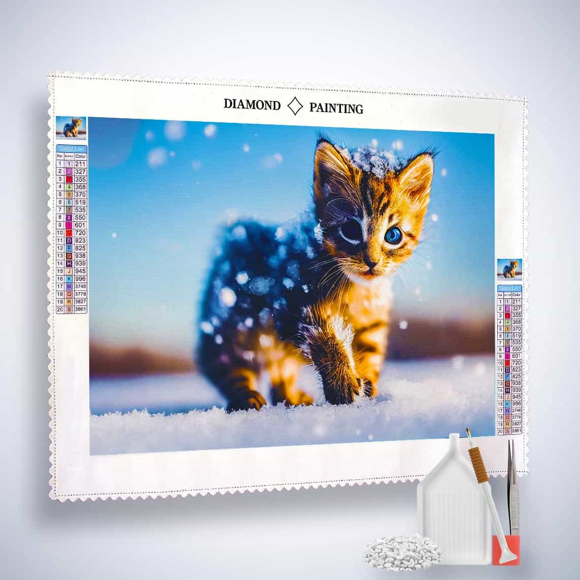 Diamond Painting - Kätzchen im Schnee - gedruckt in Ultra-HD - Horizontal, Katze, Tiere