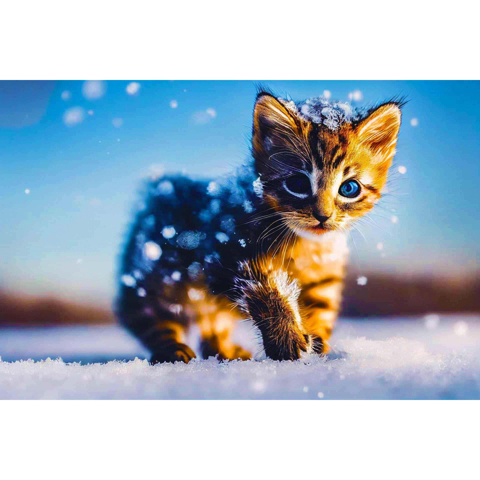Diamond Painting - Kätzchen im Schnee - gedruckt in Ultra-HD - Horizontal, Katze, Tiere
