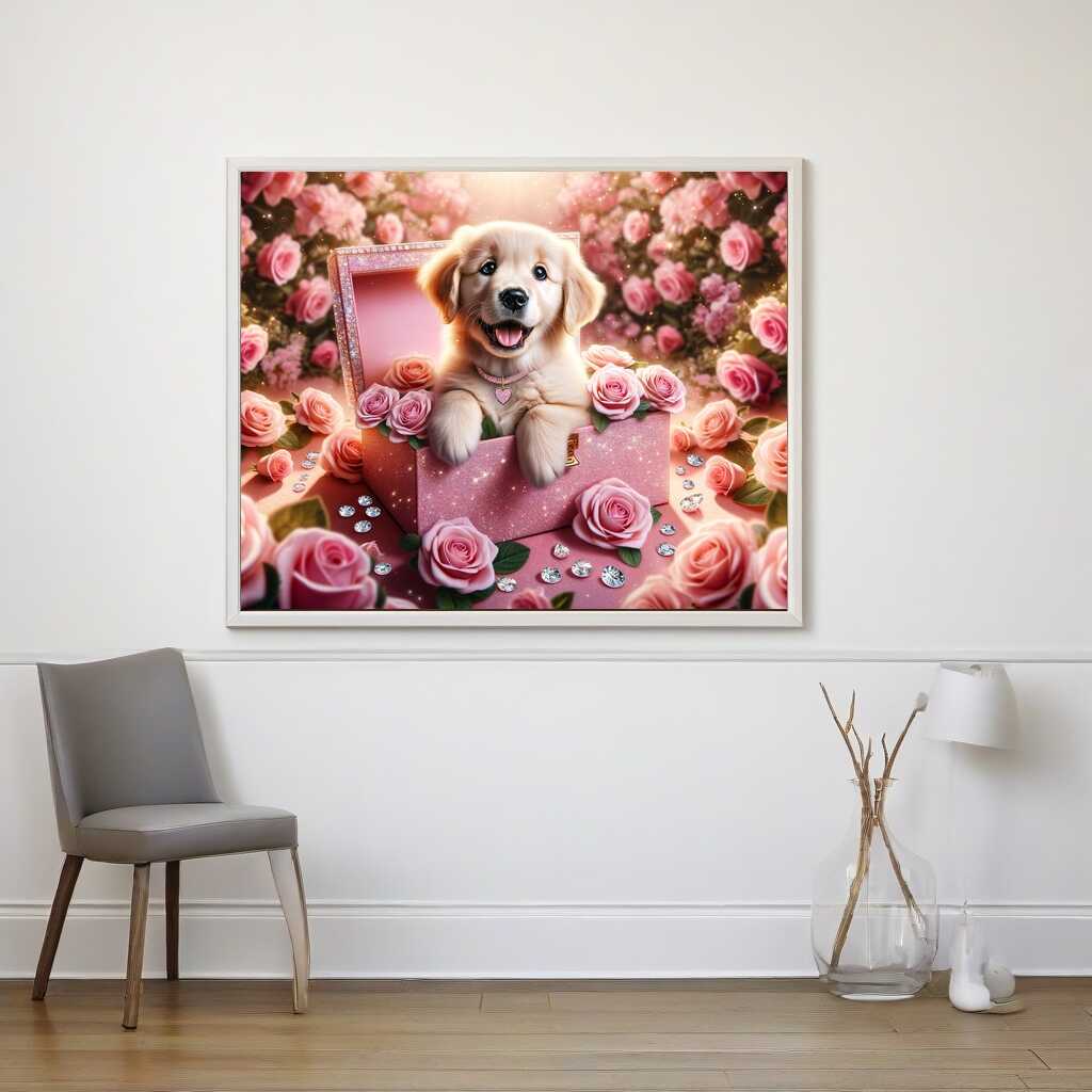 Diamond Painting - Goldenretriverwelpe, rosa