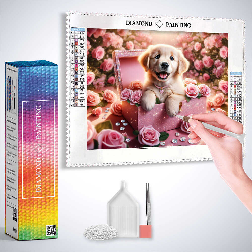 Diamond Painting - Goldenretriverwelpe, rosa