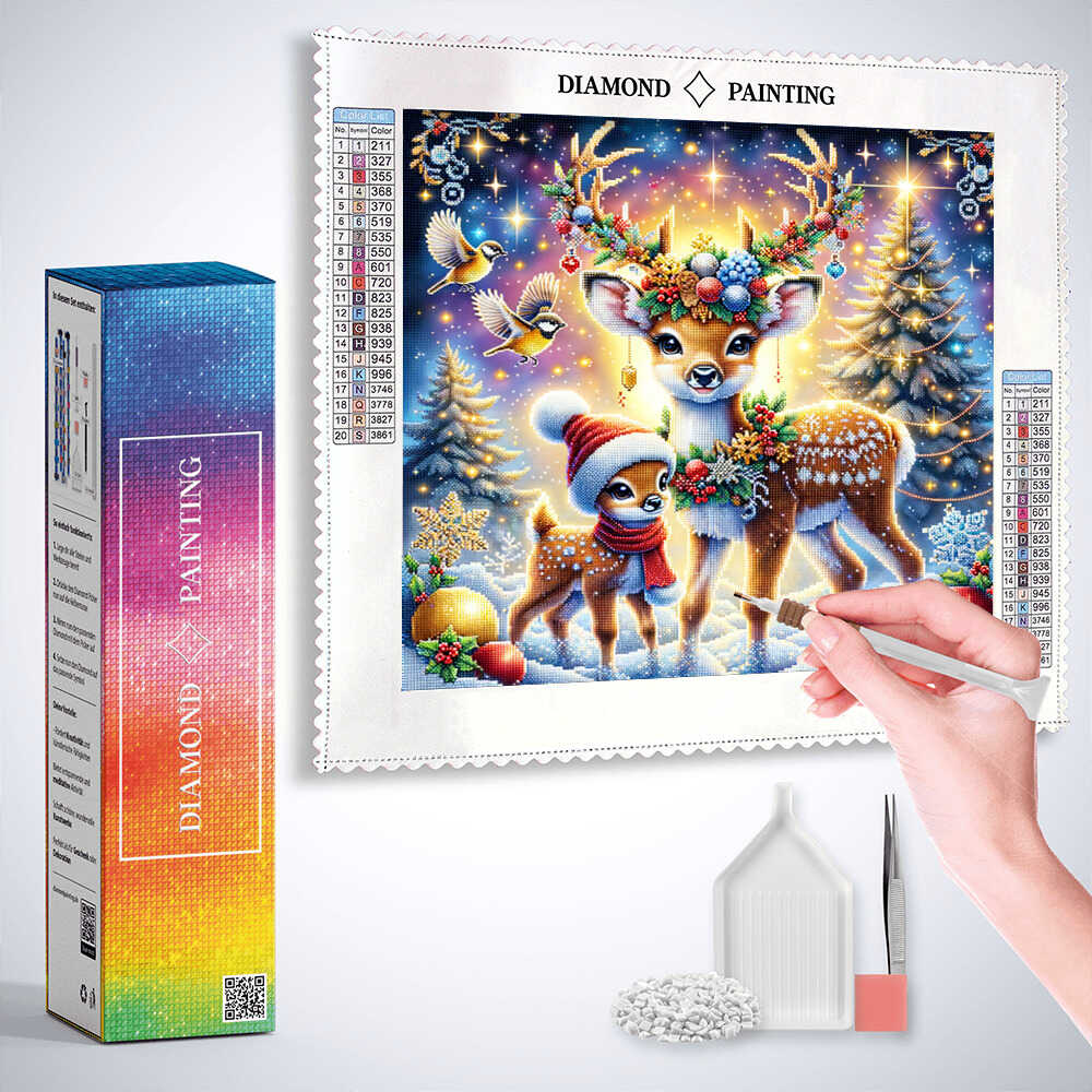 Diamond Painting - Reh und Rehkitz Weihnachten