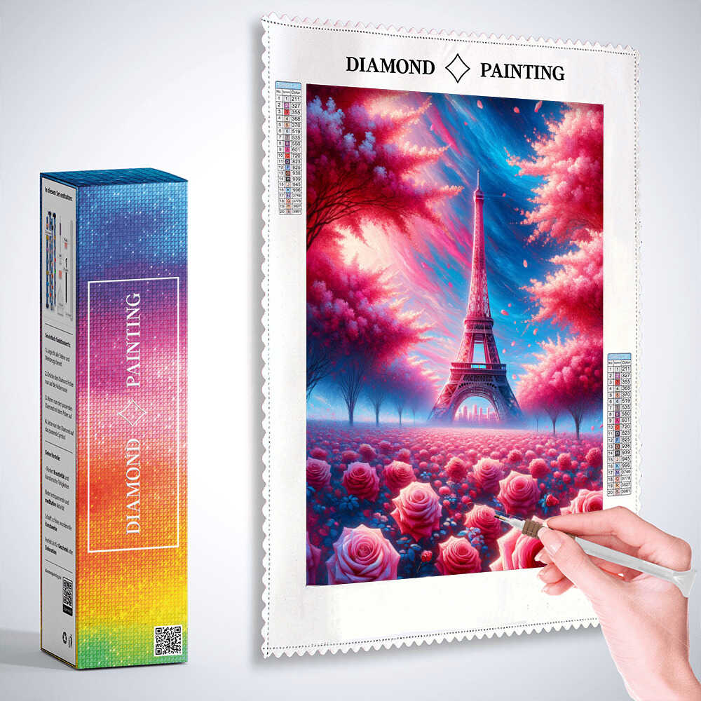 Diamond Painting - Eiffelturm in Rosenblütenpracht