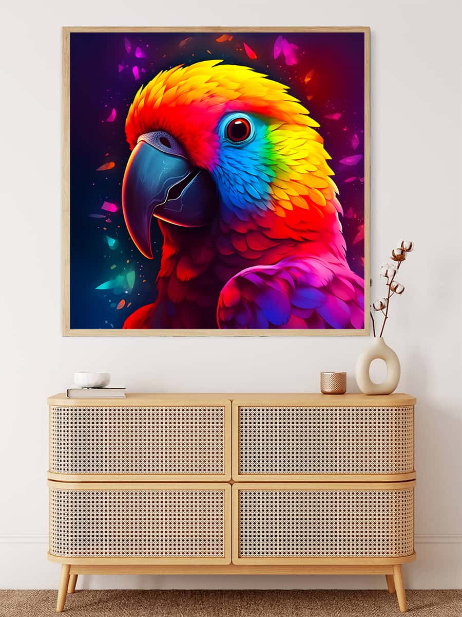 AB Diamond Painting - Papagai Frontal Bunt - gedruckt in Ultra-HD - AB Diamond, Neu eingetroffen, Quadratisch, Tiere, Vögel