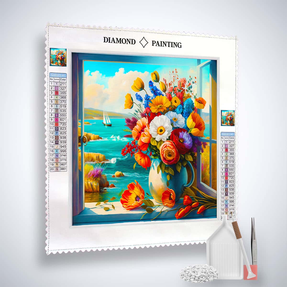 Diamond Painting - Blumengesteck am Meer - gedruckt in Ultra-HD - Blumen, Meer, Neu eingetroffen, Quadratisch