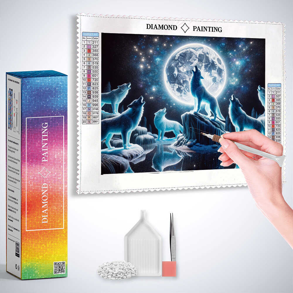 Diamond Painting - Wölfe heulen Vollmond an