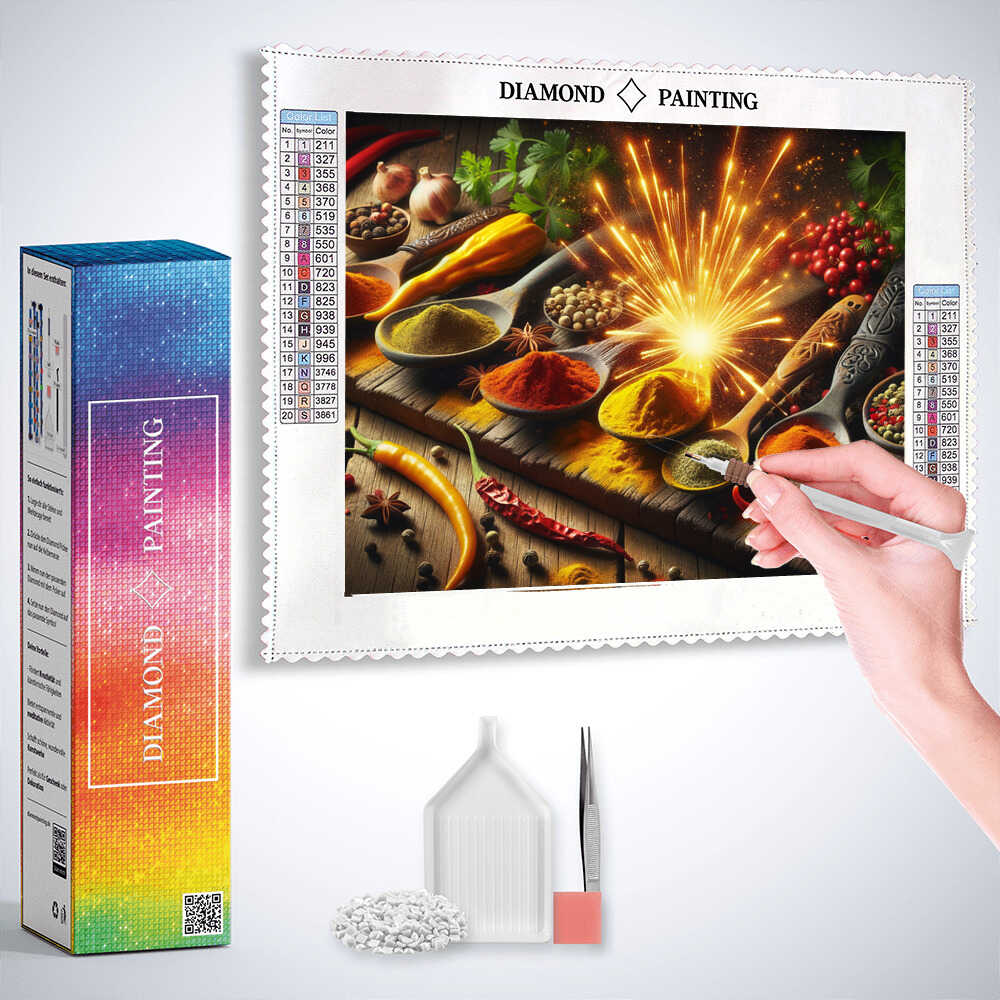 Diamond Painting - Kochlöffel mit Gewürzen der Küche