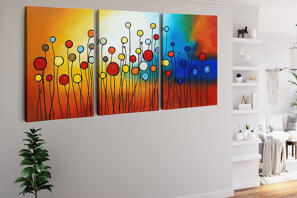 Diamond Painting 3 teilig - Abstrakte Blumen in Bunt - gedruckt in Ultra-HD - multi3