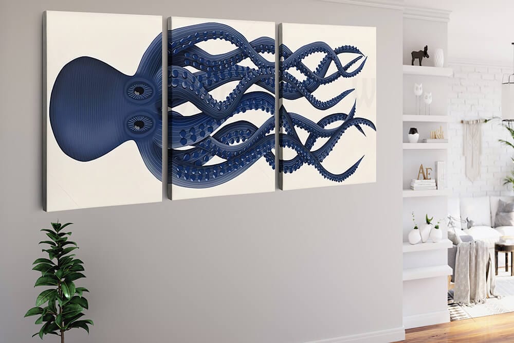 Diamond Painting 3 teilig - Blauer Oktopus - gedruckt in Ultra-HD - multi3